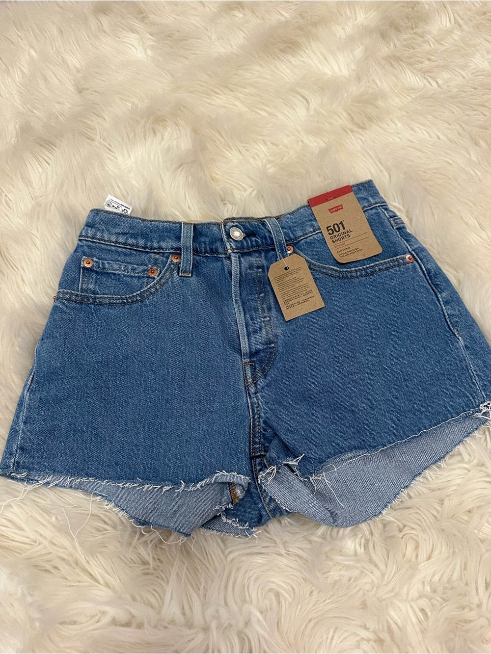 New with tags Levi's 501 Blue Distressed High-Rise Cutoff Denim Shorts